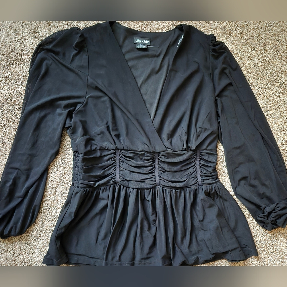 City Chic Black Ruched Blouse Plus Size 14